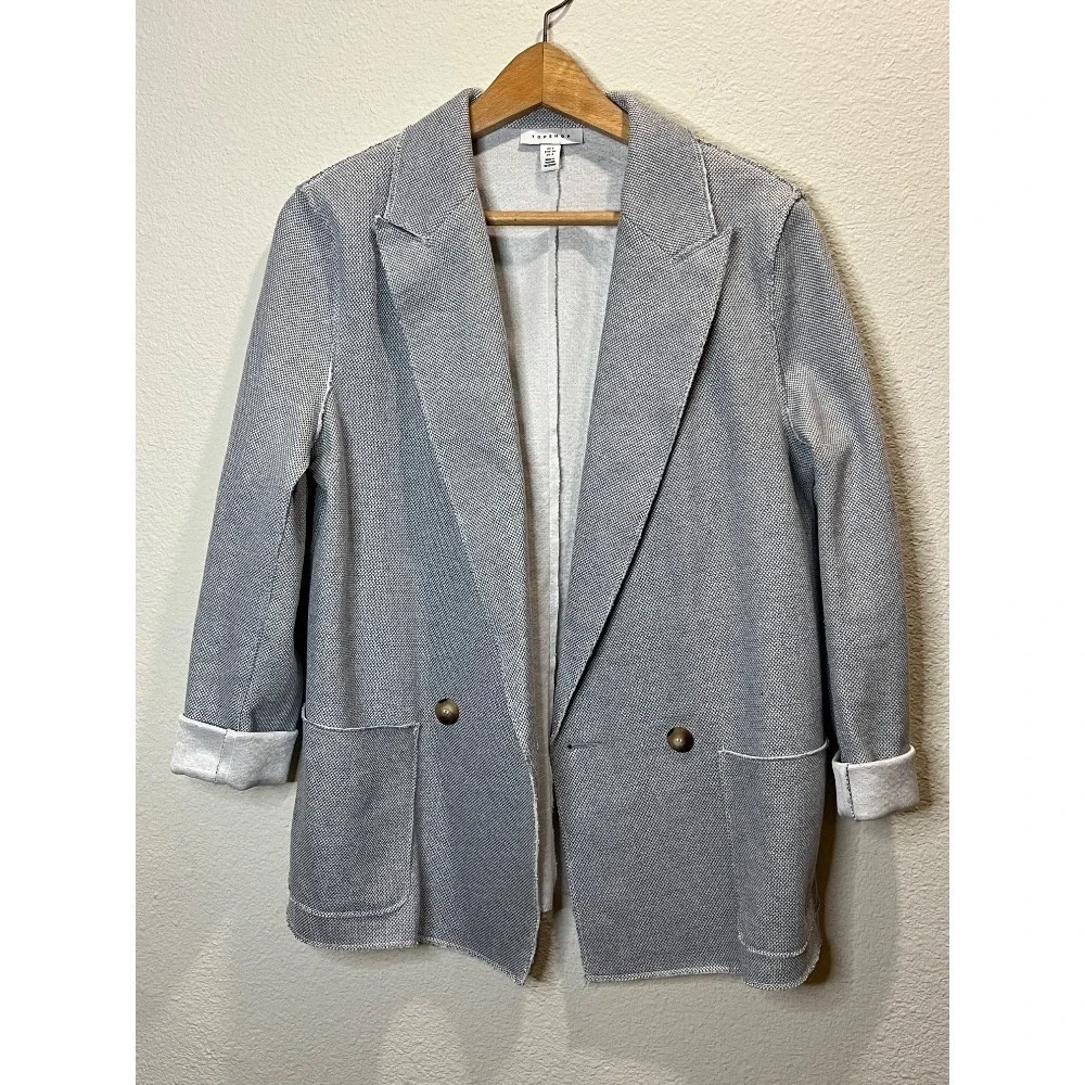 Topshop blazer women's size 4 gray double breasted long casual cotton blend